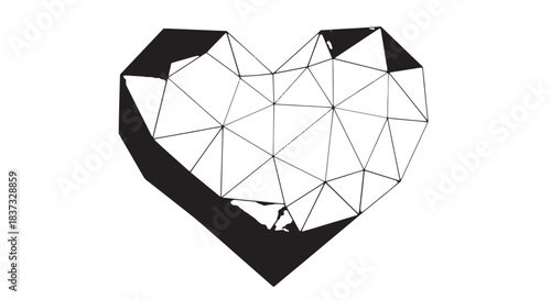 Geometric Triangular Heart Illustration with Abstract Facets.
