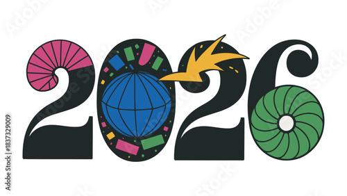 The Vision of 2026: An abstract representation of 2026, combining numbers and visual elements to symbolize future trends and concepts, creating a vibrant and symbolic illustration. 