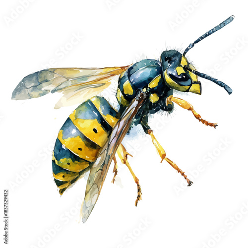 Wasp, watercolor illustration, vector style, isolated on a white background.