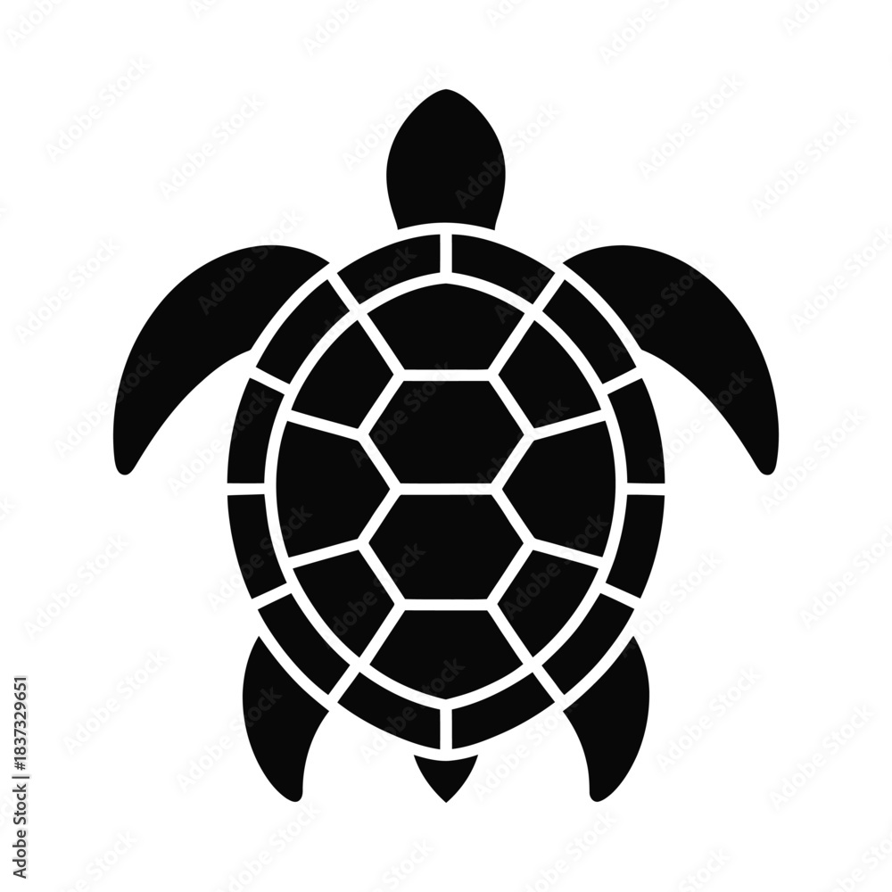 Obraz premium Black sea turtle silhouette on white background