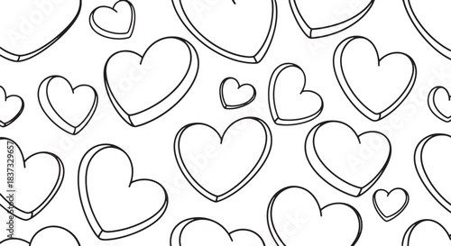 Monochrome handdrawn heart doodle pattern for graphic design projects.