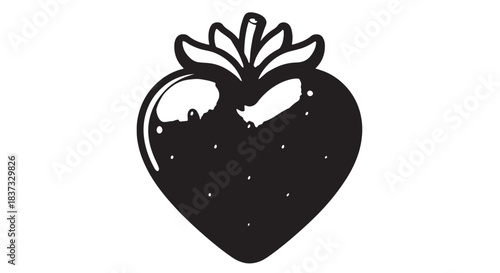 Stylized black and white strawberry illustration silhouette for design inspiration.