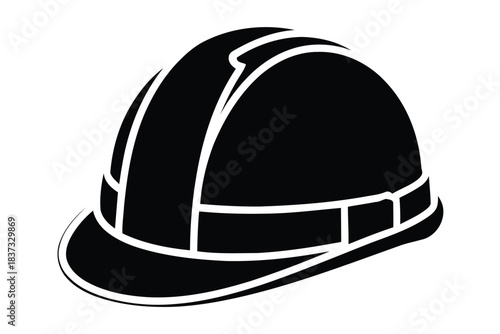 Black silhouette icon of a construction hard hat with white trim Keywords: hard hat, construction, safety, resilient architecture silhouette