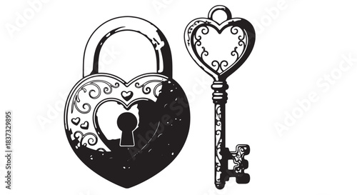 Illustration of two locks with a heart-shaped padlock and a vintage key.