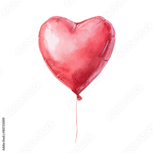 Watercolor illustration of Valentines Heart Balloon, vector artwork, isolated on white background.