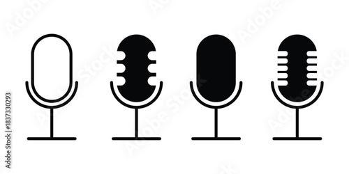 Microphone, podcast icon illustration set, studio, handheld, wireless, vintage, audio recording symbols, broadcast graphic, communication design elements. karaoke sign and symbol. EPS 10. 