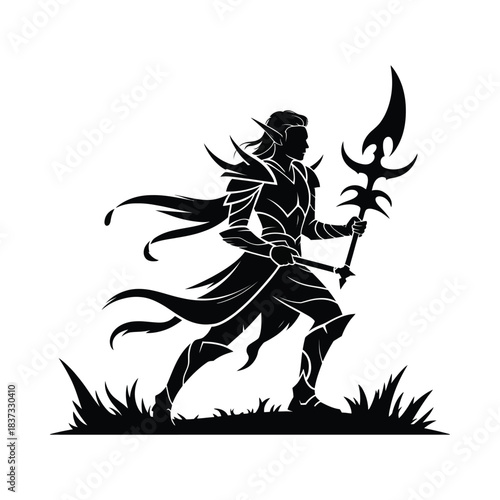 Warrior with trishul standing on grass