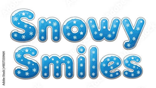 Winter Wishes: A vibrant and cheerful visual, with 'Snowy Smiles' displayed in a playful, winter-themed font, designed to spark joy and excitement.