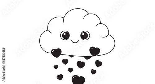 Cute smiling cloud raining hearts illustration with playful charm.