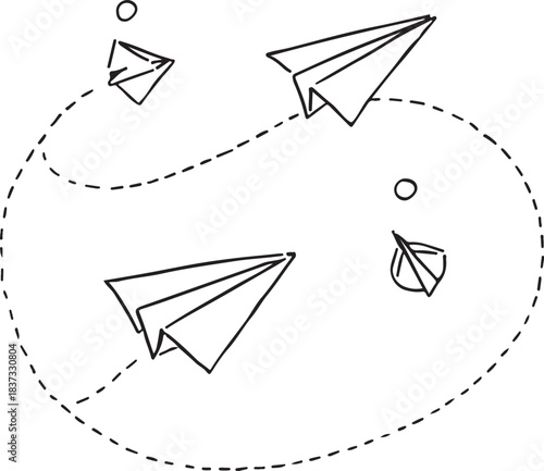 Hand drawn doodle paper plane collection. Vector set of flying origami airplane sketch icons. Latest telegram logo icon set. telegram icons collection. Social Media Network symbol. 
