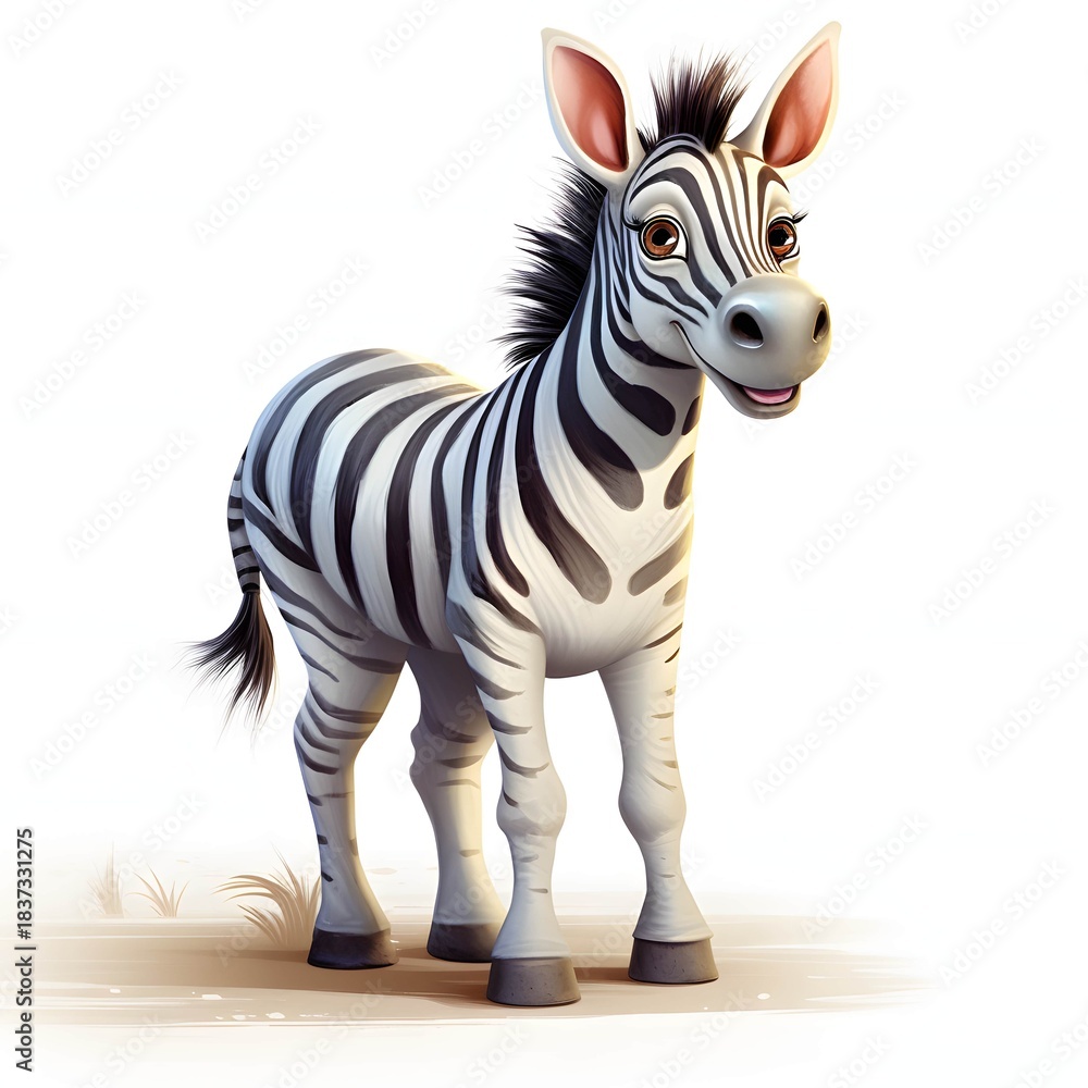 Obraz premium Charming cartoon zebra standing against a bright white background