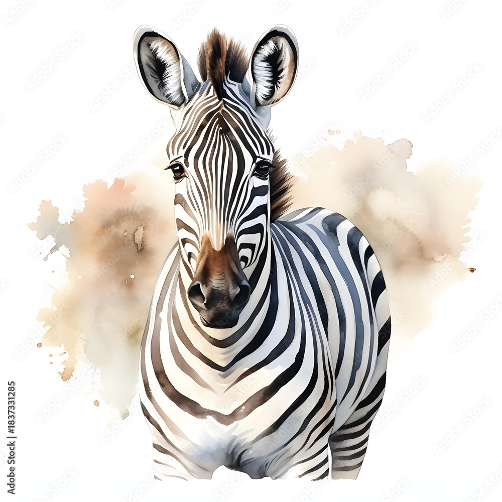 Obraz premium Elegant zebra portrait with black and white stripes in watercolor style