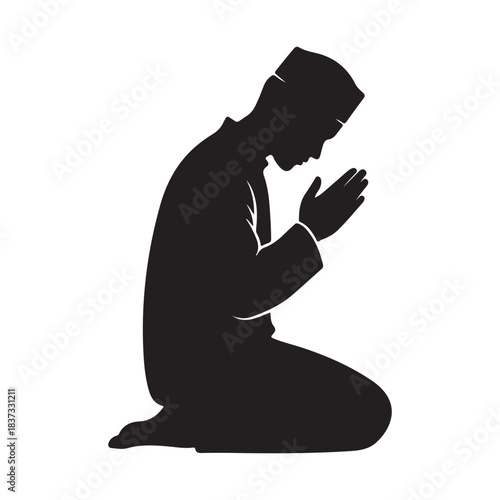 Muslim man praying silhouette Vector