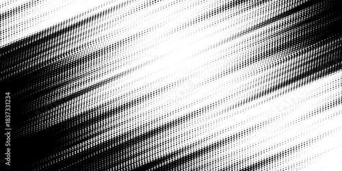 Black grunge halftone gradient background. Abstract faded grit noise texture. White and black simple wallpaper. Retro Style pixelated backdrop. Anime or manga style pop art. Vector illustration