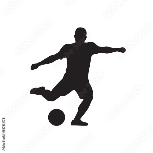 Soccer player silhouette kicking ball Vector