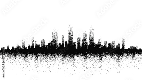 Stippled resilient architecture silhouette Black Silhouette City Skyline With Reflection On White Background cityscape urban