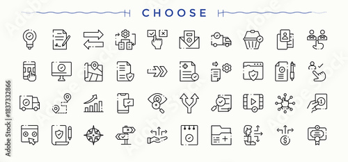 Choose line icon set. Choose minimalist icons collection. Minimalist icons pack. Election icon set. Editable vector. Pixel perfect.