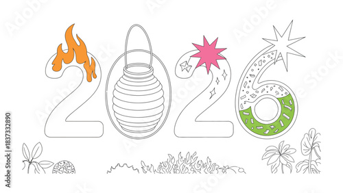 Envisioning 2026: An abstract illustration with stylized numerals and floral elements, conjuring a sense of future innovation.