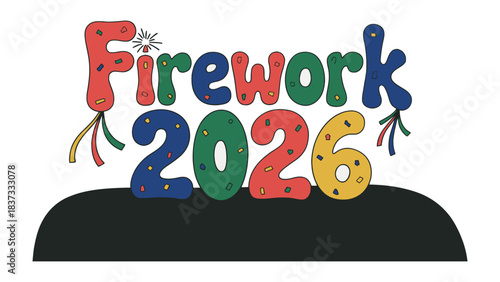 New Year Spark: Vibrant typography explodes with the excitement of a New Year's celebration, fireworks forming the centerpiece.