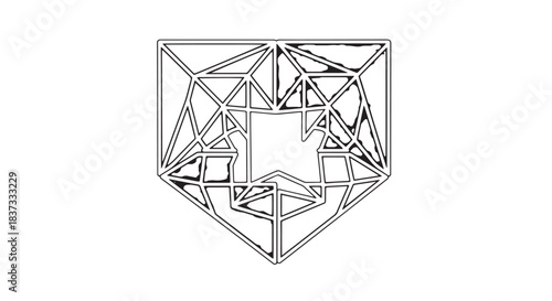 Abstract geometric shield emblem with intricate linework and polygonal design.