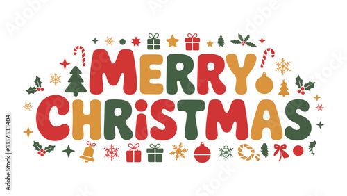 Festive Greeting: A colorful arrangement of holiday-themed decorations spells out Merry Christmas, capturing the essence of the joyous season.