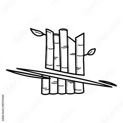 Hand Drawn Bamboo Sticks Icon or Wood Fence Sketch. Stylized Nature and Ecology Vector Illustration.