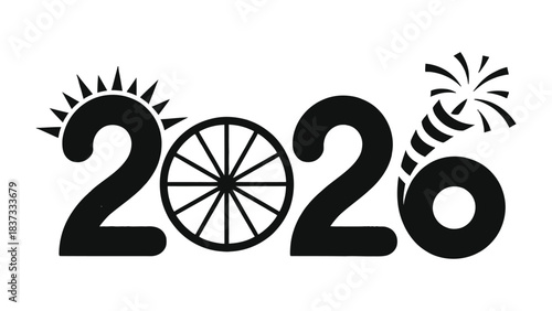 New Year 2020 Celebration: A symbolic illustration marking the arrival of the year 2020. featuring the vibrant symbols representing the spirit of the upcoming new year.
