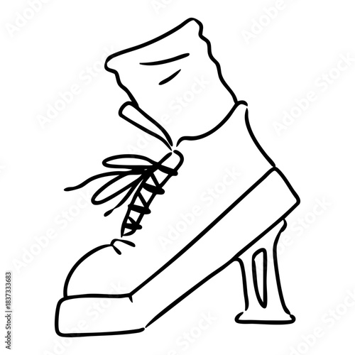 Minimalist Hand Drawn High Heel Lace-Up Boot Outline Vector Illustration for Fashion and Style Design.