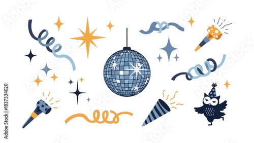 Party Celebration: An illustration of a disco ball surrounded by celebratory elements, evoking a sense of joy and festivity.