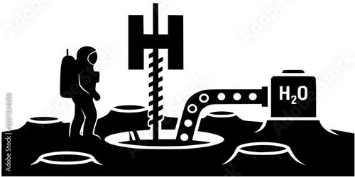 Lunar Water Ice Extraction Vector Silhouette