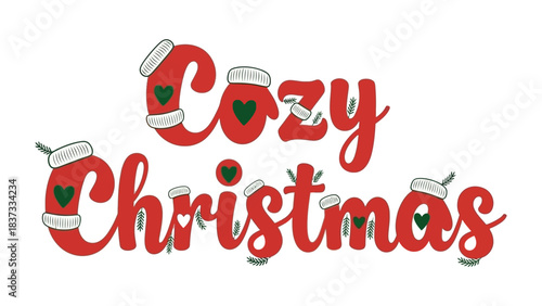 Cozy Christmas Message: Charming holiday graphic featuring festive red mittens and mugs, sending warm greetings.