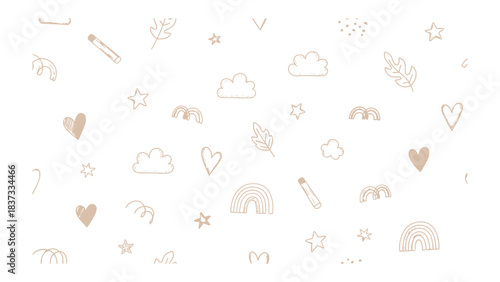Bohemian Pattern: A collection of charming bohemian-style shapes including clouds, hearts, stars and rainbows, creating a whimsical atmosphere.