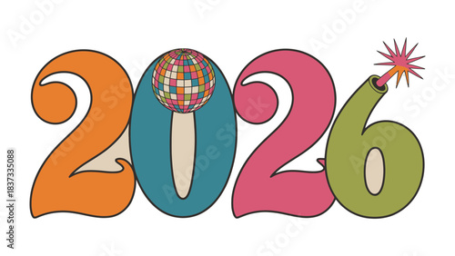 New Year 2026 Celebration: A vibrant and celebratory design spells out the year 2026, incorporating iconic elements, igniting anticipation for new beginnings and festive moments. 