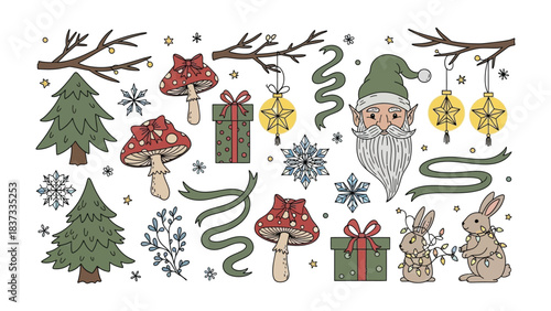 Christmas Delight: Festive illustrations come together to create a whimsical holiday scene with whimsical Christmas elements