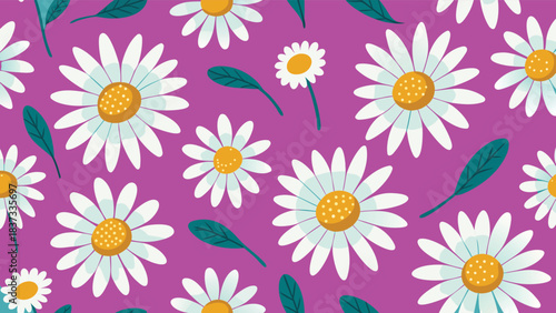 Seamless pattern with daisy flowers on purple.
