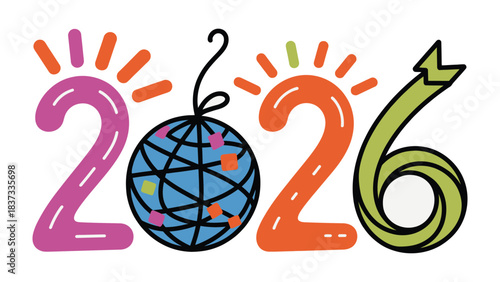 2026: An illustrated depiction of the year 2026, showcasing a vibrant celebratory theme.