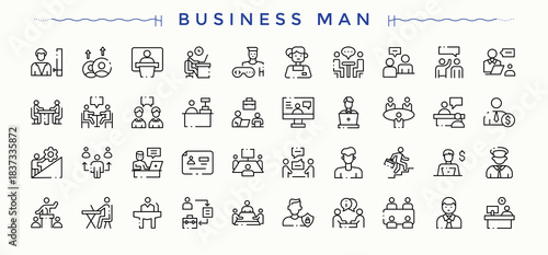 Business Management icon set. Pictograms of people, partnership, strategy, job, business. Management icon set. Thin web icons. Pixel perfect. Editable vector.