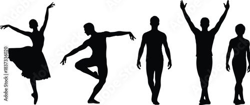 Ballet dancer silhouette set classical dance poses graceful movement artistic performance illustration isolated