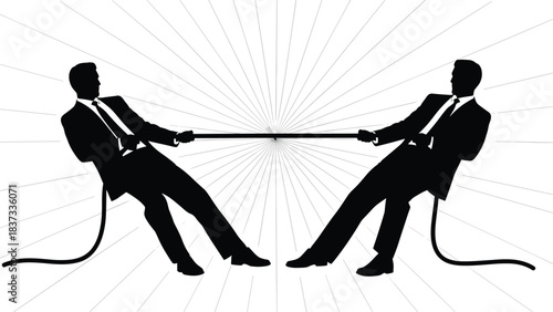 Business competition tug of war silhouette conflict teamwork leadership power struggle strategy corporate rivalry challenge concept illustration