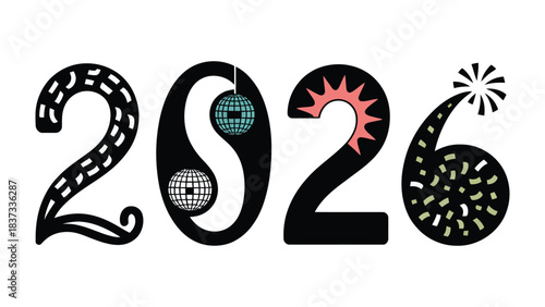 Festive Numerals: The year 2026 is joyfully stylized with festive details, celebrating the promise of the coming year in a clean, modern aesthetic.