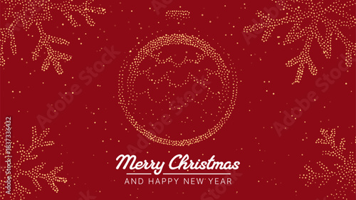 Christmas greeting card with festive ornament and snowflakes background pattern. Merry Christmas and Happy New Year holiday spirit vector design.
