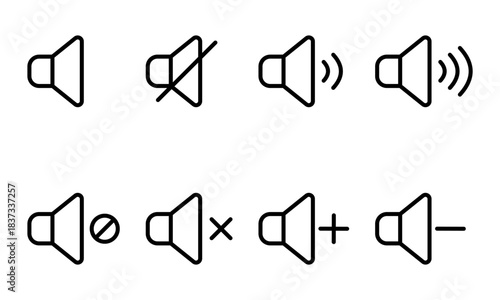 Volume and Sound Control Icons – Line Style Audio Symbol Set