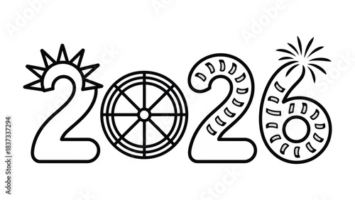 2026: A visual representation of the year 2026, crafted with stylized numerals, each adorned with unique artistic elements.