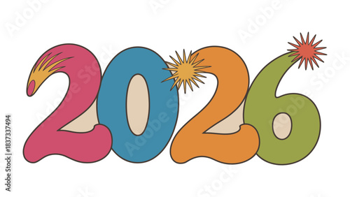 2026 Typography: A vibrant, colorful illustration of the year 2026, featuring playful typography and sun motifs, symbolizing new beginnings and a bright future.