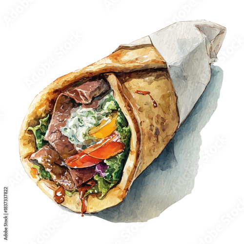 Gyro in watercolor painting style, vector illustration on white background.