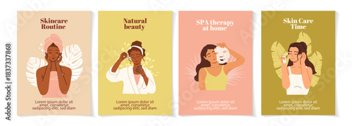 Beauty and spa poster templates set. Woman business marketing salon ads. Skincare and healthy skin concept. Women take care of their bodies. For card, banner, invitation