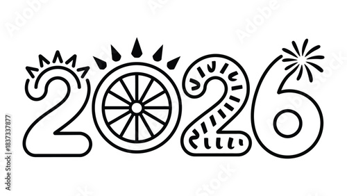 New Year Vision: A stylized, futuristic depiction of the year 2026, where a celebratory element design, offering a unique visual statement, suitable for various occasions.