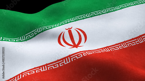 Iran flag swaying in the wind isolated on black background