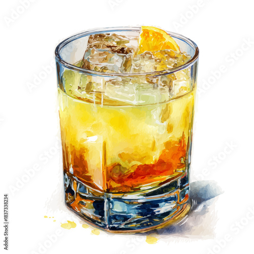 Watercolor-style vector illustration of Whiskey Sour, isolated on a clean white background.