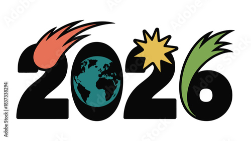 Global Outlook: A dynamic graphic, integrating numerical elements with environmental iconography. Representing an outlook or goal.